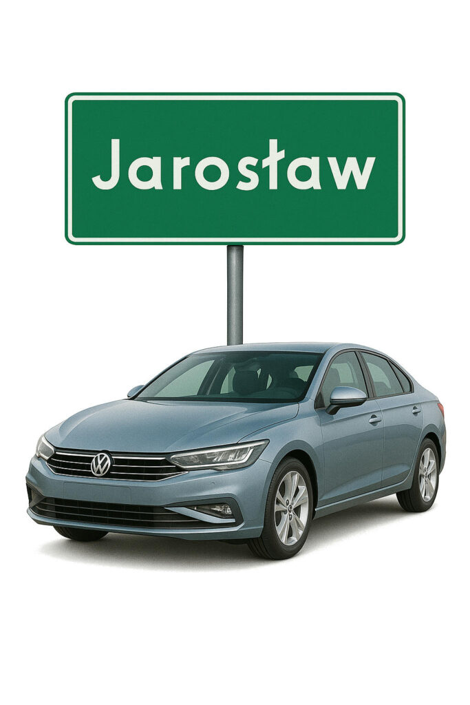 Skup aut Jarosław, znak drogowy Jarosław i auto.